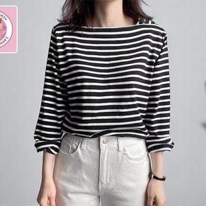 Women&#39;s Workwear Striped Bloused | Square Neck Going-Out Top | Long-Sleeved Pullovers for Women | Casual Outdoor Fashion Clothing