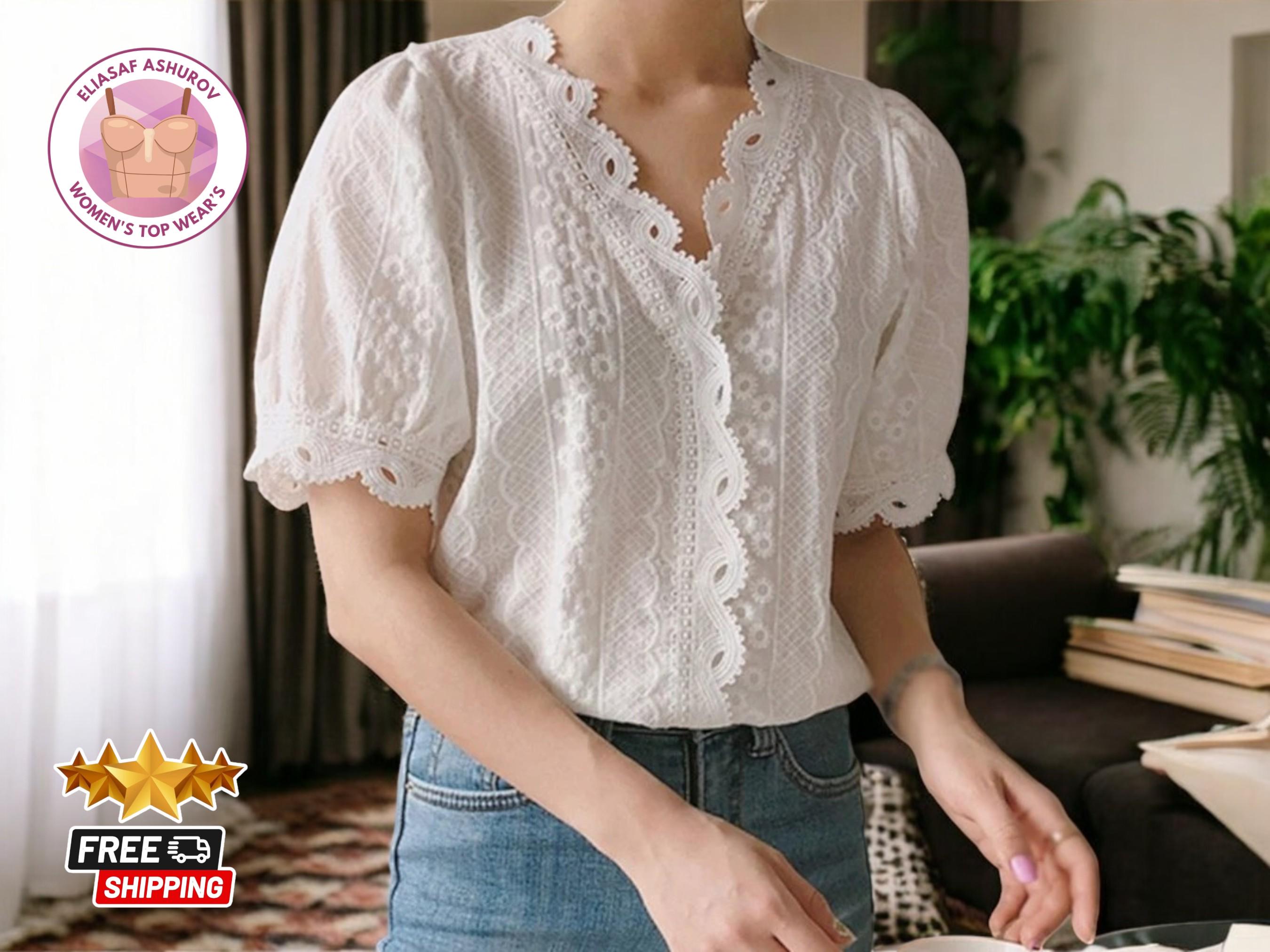 White Lace Short Sleeve Top - Etsy