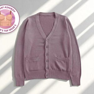 Cotton V-Neck Sweater Cardigan for Women | Long Sleeve Knit Jacket | Loose Fit Stretch Top | Button Down Outerwear | Solid All-Season Wear