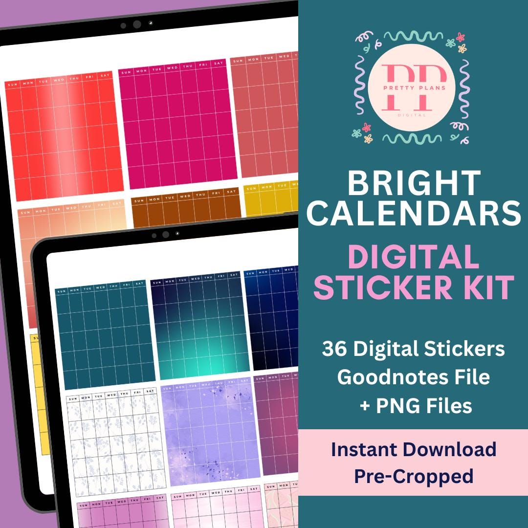 Monthly Calendar Digital Sticker Kit | 36 Multi-color Stickers | Custom ...