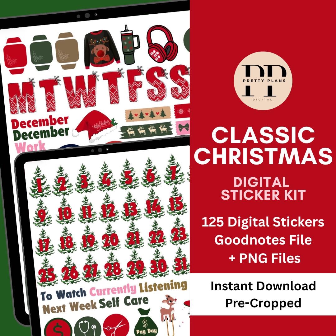 Christmas Digital Planner Sticker Kit | 125 Pre-cropped Stickers ...