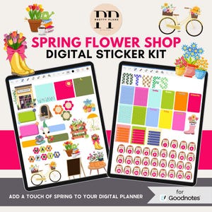 Spring Flower Shop Digital Planner Stickers, iPad Planner, GoodNotes Planner, Digital Calendar, Daily, Weekly, Monthly Journal