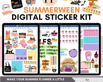 Summer Halloween Digital Planner Stickers for GoodNotes | Summer Stickers | Summer Planner | Pre Cropped Digital Stickers