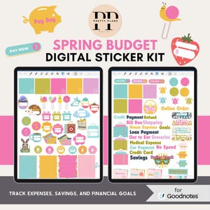 Spring Budget Digital Planner Stickers, iPad Planner, GoodNotes Planner, Digital Calendar, Daily, Weekly, Monthly Journal