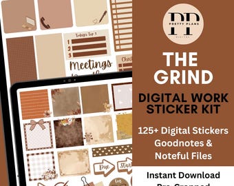 Arbeit Digital Sticker Kit | 125+ Braune Office Sticker | Vorgeschnittene Goodnotes, Noteful-Dateien | Produktivität & Arbeit Digitale Aufkleber