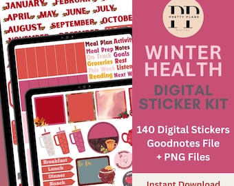 Winter Gesundheit Digitale Aufkleber Bündel | 140 Wellness und Self-Care Stickers | GoodNotes & PNG-Dateien | Planer für psychische Gesundheit