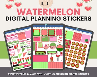 Watermelon Summer Digital Planner Stickers, iPad Planner, GoodNotes Planner, Digital Calendar, Daily, Weekly, Monthly Journal