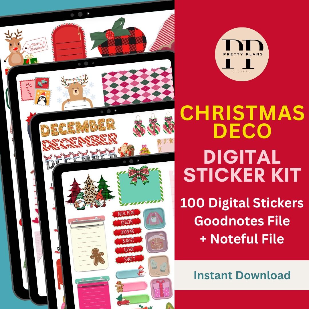 Christmas Deco Digital Planner Sticker Kit | 100 Pre-cropped Stickers ...
