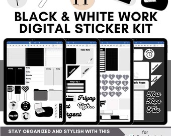Work Digital Planner Stickers: Black & White GoodNotes Productivity (Digital Download)