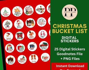 Christmas Bucket List Digital Stickers | 25 Pre-Cropped Stickers | GoodNotes & PNG Files | Holiday Planner Stickers | Instant Download