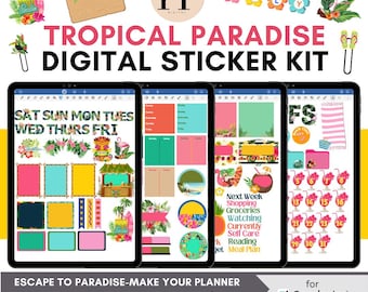 Tropischer Sommer Digitale Planer Aufkleber: GoodNotes Pre-Cropped Kit (Instant Download)