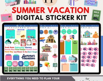 Sommer Urlaub Digitale Planner Stickers für GoodNotes | Ästhetische und funktionale Aufkleber | Tagesplanung