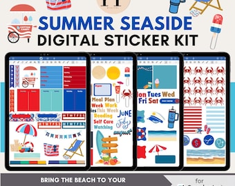 Summer Vacation Beach  Seaside Digital Planner Stickers for GoodNotes | Summer Stickers | Summer Planner | Pre Cropped Digital Stickers