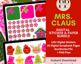 Weihnachten Digital Planner Sticker Set | 125+ Weihnachtsaufkleber + 30 digitale Papiere | GoodNotes & PNG-Dateien | Sofort Download