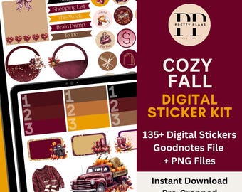 Cozy Fall Digital Sticker Bundle | Goodnotes, PNG | Autumn Pumpkins, Leaves & Fall Aesthetic | Pre-Cropped Digital Planner Stickers