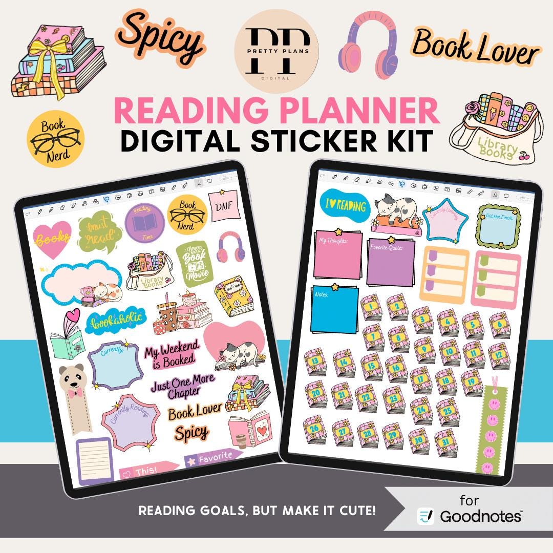 Digital Reading Stickers | Reading Planner for iPad | Goodnotes Reading ...
