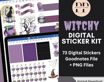 Halloween Digital Sticker Kit | Pre-Cropped Goodnotes and PNG Stickers | Witch, Mystical, Magical, Celestial, Notability, Noteful