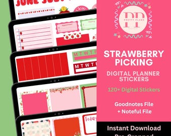 Sommer Erdbeerernte Digitales Planner Sticker Set für Goodnotes & Noteful | 120+ Sticker | Niedlicher digitaler Planer