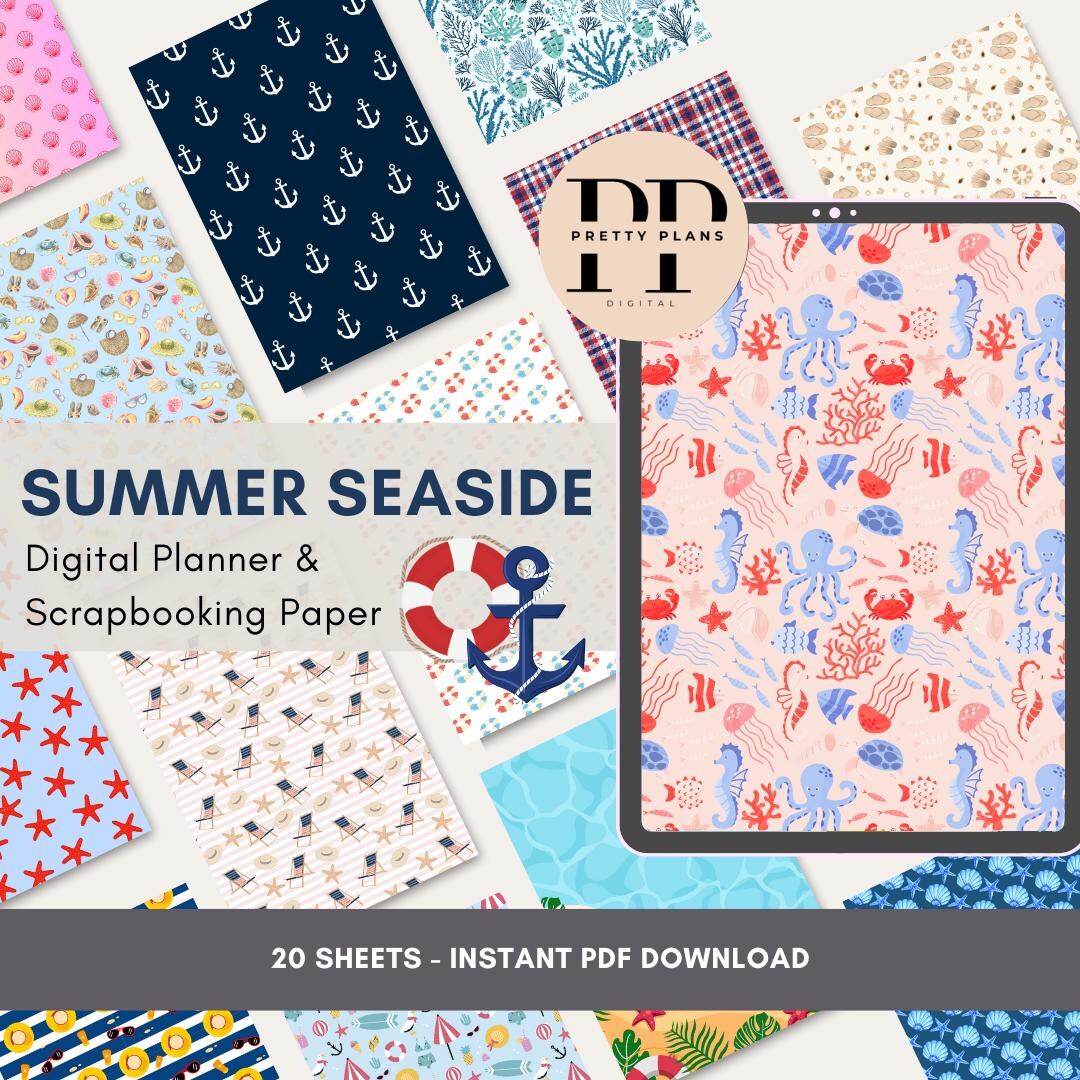Summer Beach Digital Paper: Seaside Planner Stickers (PDF Download) - Etsy