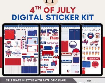 4. Juli Goodnotes Stickers: Patriotic Digital Planner Kit (Pre-Cropped)