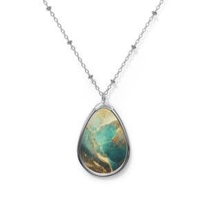 Mermaid&#39;s Landing Oval Necklace - Ocean Lover Gift, Nautical Pendant, Coastal Charm Necklace