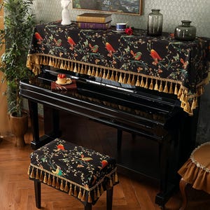 European piano cover, handmade, piano decoration, piano cover, piano bench cover, simple piano cover, nightingale print cover