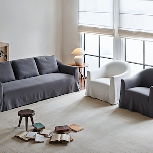 Dark gray sofa cover, custom sofa cover, loose cover, multi-color options, linen sofa cover, multi-color options.