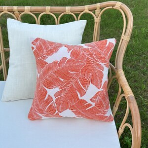 Salmon Coloured Palm Leaf Outdoor Waterproof Pillow, Decorative Pillow, Waterproof Mould Resistant Pillow, Summer Outdoor Bench Pillow.