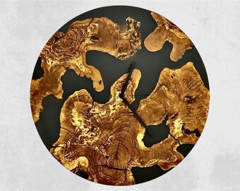 Olive Wood and Epoxy Resin Wall Clock – Handmade Clock – Decorative Wooden Clock for Living Room and More.
