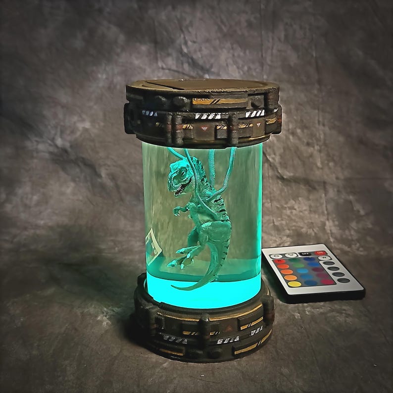Handmade T-rex Biolab Epoxy Resin Lamp, Dinosaur Box Lamp - Etsy