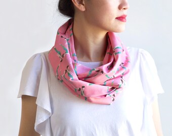 Pink Infinity Scarf, Illustrated patterned Scarf, Yoga Inspired Scarf, Yoga Girl illustration, Yoga Girl patterns, Loop Scarf