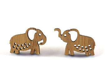 Elephant Earring Studs, Mismatched earrings, Wood elephants, quirky jewellery