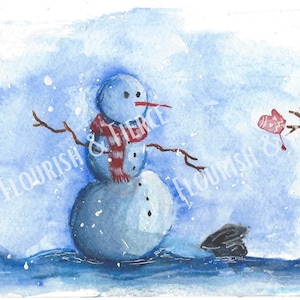 Three Snowmen Christmas Decor Watercolor Wall Art, Christmas Art, Greeting Card, Digital Download