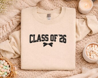 Embroidered  Class of 26 Sweatshirt, RetroHigh School College graduate gift, Trendy Hoodie