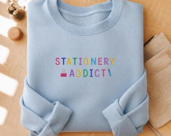 Embroidered Stationery Addict Shirt, Teacher Back to School Tee, Crayon Pencil Notebook Tee