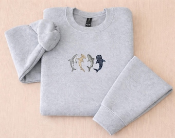 Embroidered Shark Sweatshirt, Ocean Life Crewneck, Marine Animal Embroidery Sweatshirt, Coastal Style Gift, Sea Life Apparel