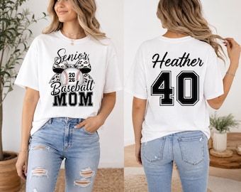 Senior Baseball Mom Shirt 2026 Custom Name and Number Tee, Personalized Baseball Mom T-Shirt, Senior Baseball Mom Gift Game Day Outfit