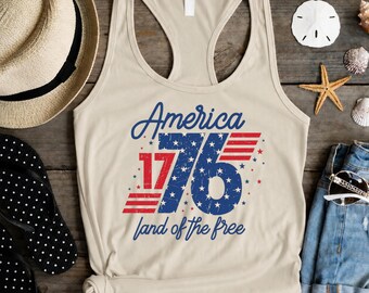 1776 America Land of the Free Tank Top, USA 250th Anniversary Shirt, Patriotic Independence Day Tank