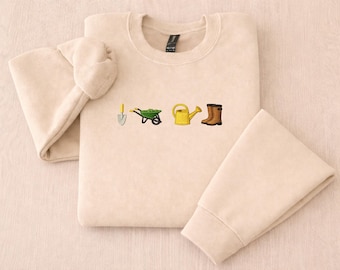 Gardening Shirt, Garden Lover Embroidered Tee, Wheelbarrow Watering Can Boots Shirt, Cute Gardener Gift, Floral Garden Shirt