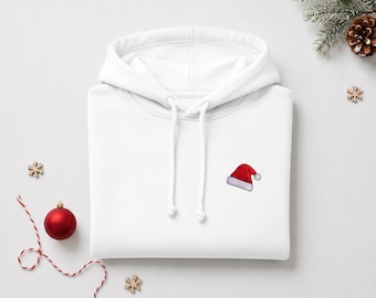 Embroidered Santa Hat Shirt, Christmas Holiday Tee, Festive Winter Top, Cute Xmas Outfit