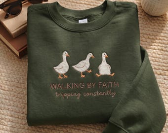 Embroidered Walking by Faith Tripping Constantly, Inspirational Sweatshirt, Hoodie, Shirt, Christian Shirt, Minimal Christian Shirt