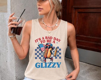 Funny Glizzy 4th of July Tank Top, Patriotic Hot Dog Racerback, USA Party Tank, Independence Day Outfit
