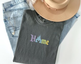 Comfort Color Disney Home Embroidered Sweatshirt, Disney Home Shirt,  Magical Kingdom Shirt, Fairytale Fan Outfit, Disney Castle