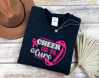 Embroidered Cheer For The Cure Sweatshirt, Breast Cancer Sweater, Breast Cancer Awareness, Cheer Leader Tee, Cancer Survivor