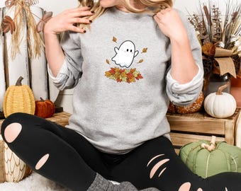 Fall Ghost Sweatshirt, Cozy Autumn Crewneck, Cute Pumpkin Ghost Sweater, Spooky Season Shirt, Halloween Fall Gift for Her