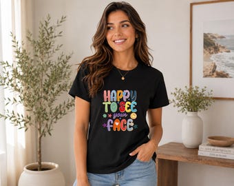 Happy To See Your Face Teacher Sweatshirt Hand Drawn Colorful Doodle Stars Messy Glitter Teacher T-shirt Appreciation Gift Sweatshirt