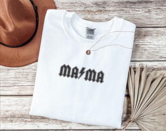 Embroidered ACDC Mama Shirt, Rocker Mama Shirts, ACDC Mama Sweatshirt, Birthday Gift for Mama, New Mom Gift, College Block Mama Tee