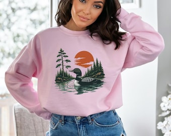Cute Loon Bird Sweatshirt, Nature Lover Crewneck, Lake Life Pullover, Cabin Weekend Gift, Outdoor Adventure Shirt, Forest Lake Apparel