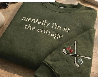 Mentally I’m at the Cottage Embroidered Sweatshirt, Cozy Fan Gift for Book Lovers, Heated Rivalry Hockey Romance Crewneck