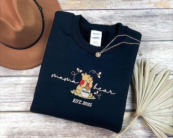 Embroidered Mama Est Shirt, Mama Bear Shirt, Mothers Day Gift,  Honey Bear Shirt, Gift for Mom, Mothers Day Shirt, New Mom Tees, Est 2025